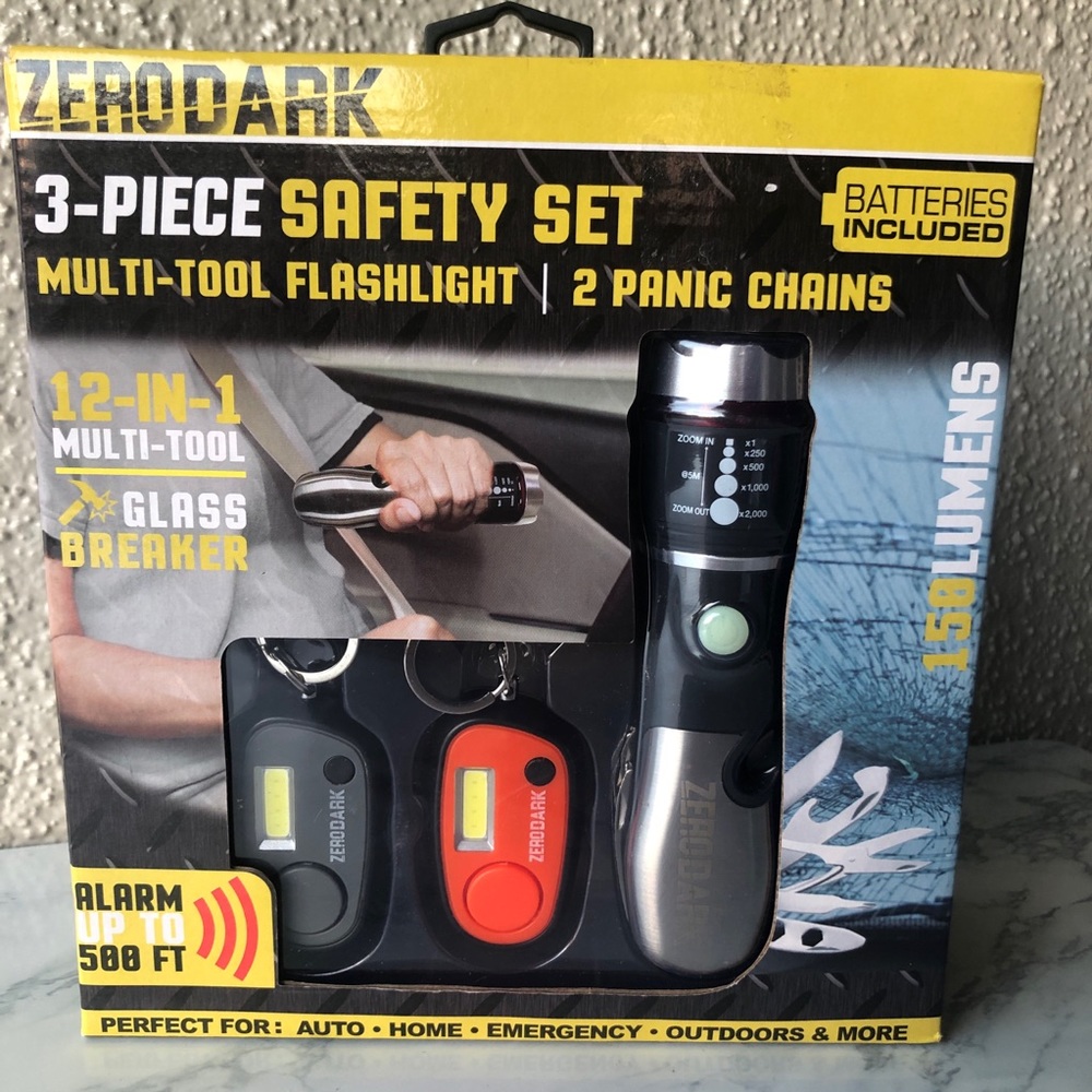 ZERODARK 5pc Tactical Stainless Steel Multi Tool Flashlight w/ 2 panic keychain